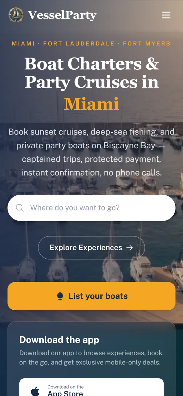 VesselParty on a phone: home screen